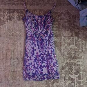 purple mini dress with sequin accents